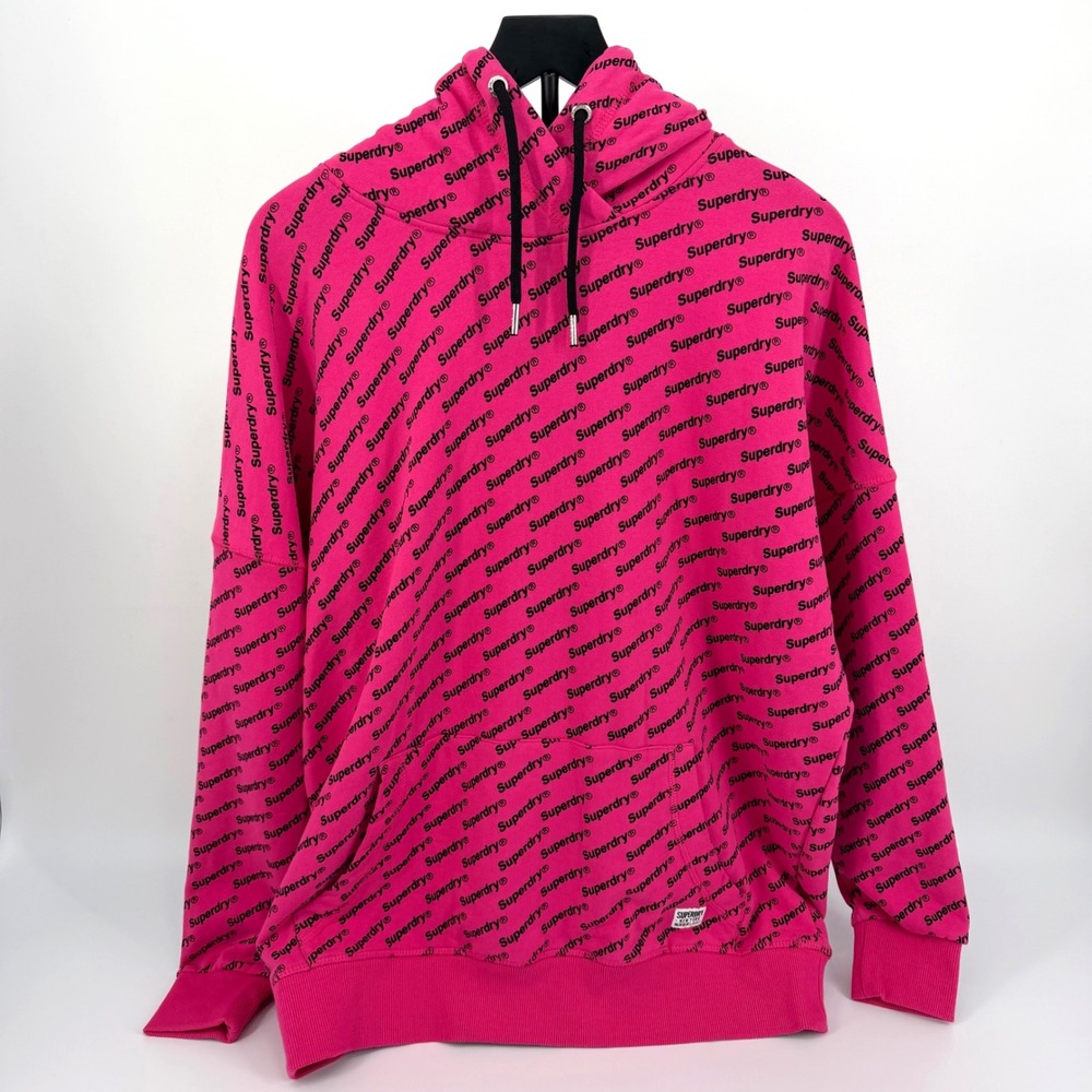 Superdry Alma Hood Hoodie Women 10 Sienna Pink New All Over Logo Print